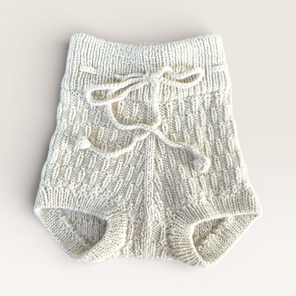 Miou Kids Baby Alpaca Knit Caterpillar Shorts Adjustable sz S 0-12m Cream White